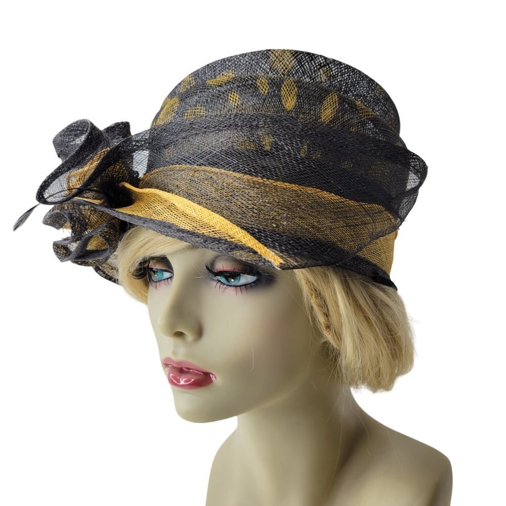 Black and Gold Polka Dots Pillbox Hat Church Hat Weddings - Picture 5 of 15